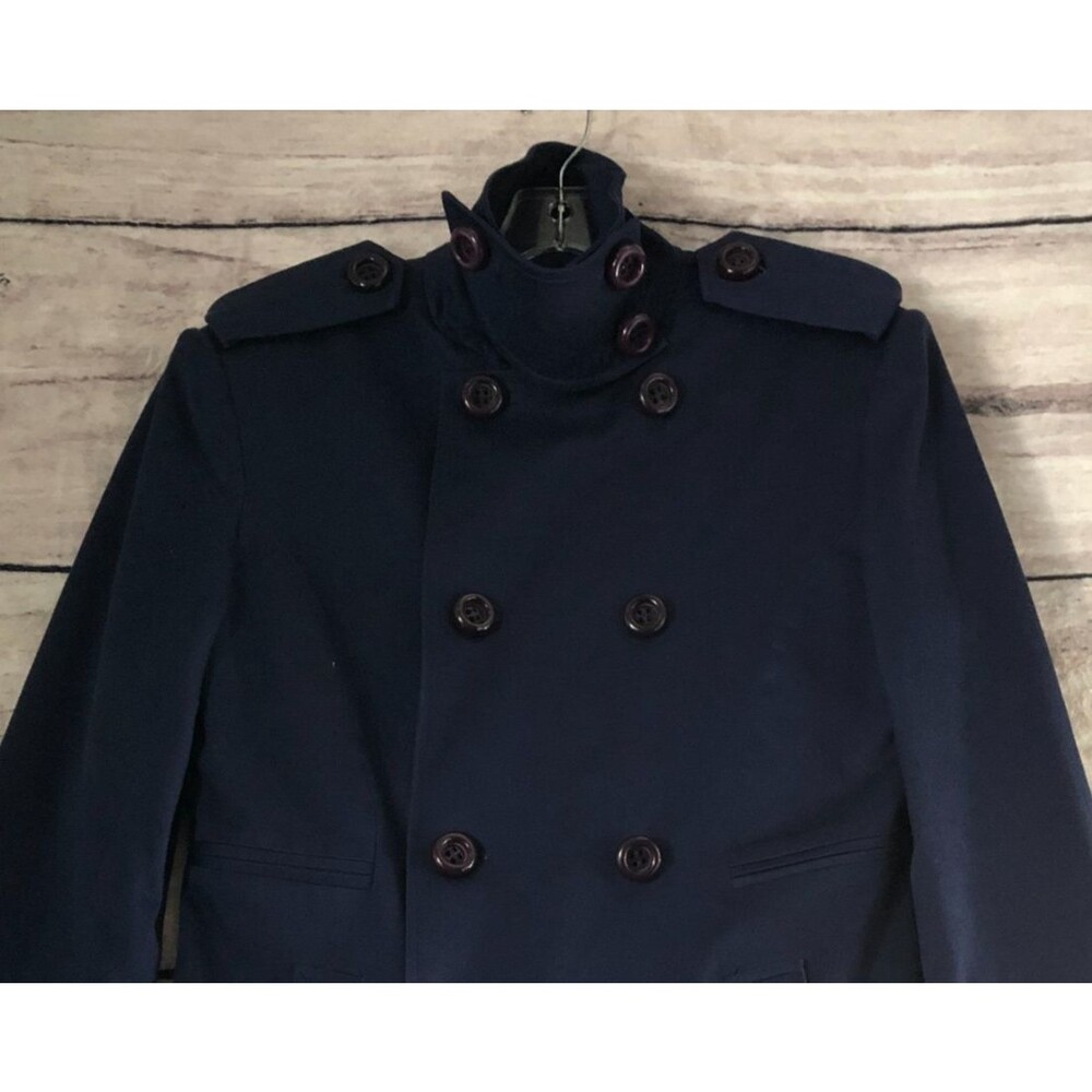 Von Lancelot Trench Coat S Navy Blue Double Breasted Jacket Military Goth Punk - Picture 5 of 16